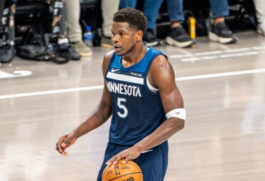 NBA: Anthony Edwards dribbles the ball for the Minnesota Timberwolves against the Dallas Mavericks at American Airlines Center