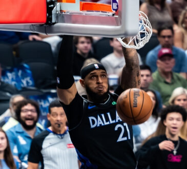 Daniel Gafford dunks the ball for the Dallas Mavericks against the Denver Nuggets