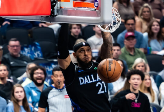 Daniel Gafford dunks the ball for the Dallas Mavericks against the Denver Nuggets