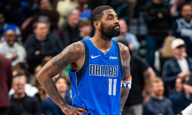 Kyrie Irving talks to the sideline during the Dallas Mavericks’ Jan. 17, 2025 win over the Oklahoma City Thunder.