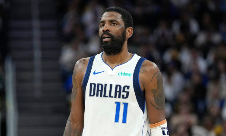 NBA: Kyrie Irving of the Dallas Mavericks looks on during the second half against the Golden State Warriors at Chase Center on February 23, 2025.