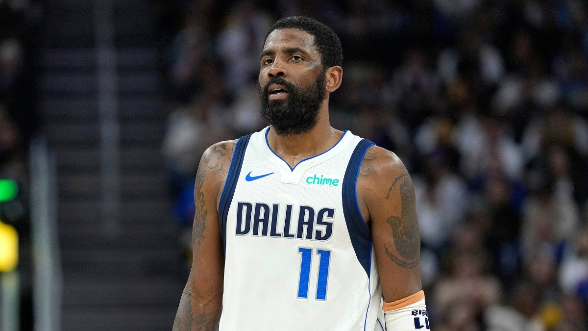 NBA: Kyrie Irving of the Dallas Mavericks looks on during the second half against the Golden State Warriors at Chase Center on February 23, 2025.