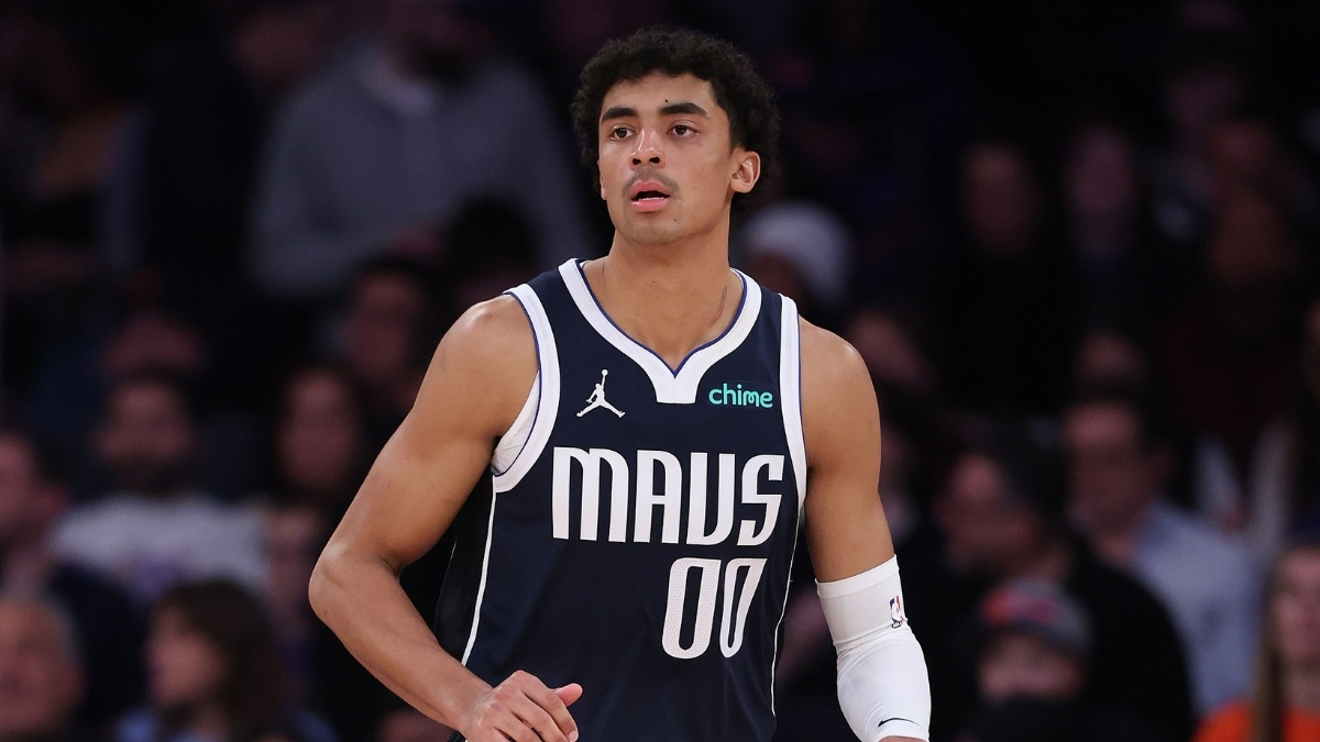 Max Christie dribbles the ball for the Dallas Mavericks against the New York Knicks at Madison Square Garden