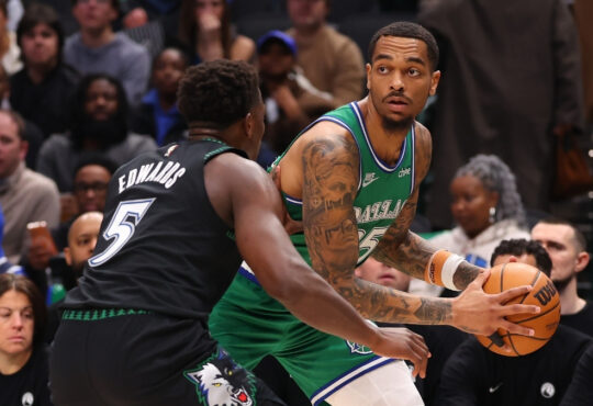 NBA: P.J. Washington is defended by Anthony Edwards during the first quarter at American Airlines Center in a game between the Dallas Mavericks and Minnesota Timberwolves