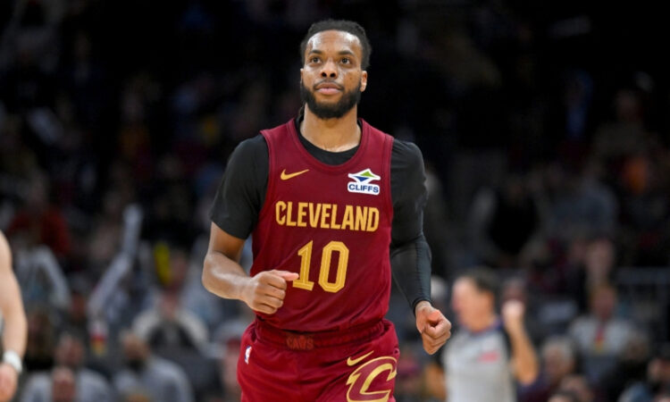 NBA: Darius Garland runs down the court during the fourth quarter at Rocket Arena against the Utah Jazz
