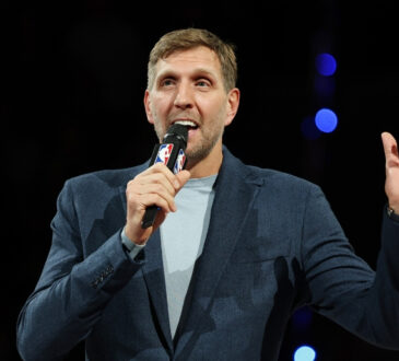 NBA: Dirk Nowitzki speaks prior to the NBA game between the Memphis Grizzlies and Orlando Magic at Uber Arena in Berlin.