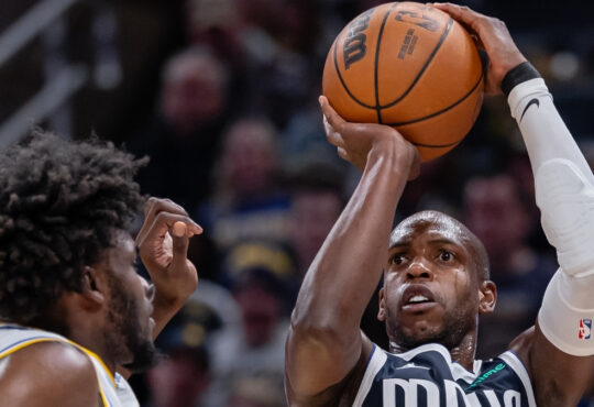 NBA: Khris Middleton shoots the ball for the Dallas Mavericks against the Indiana Pacers at Gainbridge Fieldhouse.