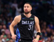 NBA: Klay Thompson watches his shot during the second quarter at American Airlines Center against the Boston Celtics