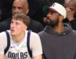 NBA players Cooper Flagg and Kyrie Irving of the Dallas Mavericks