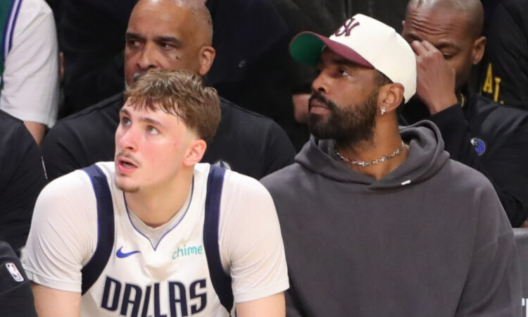 NBA players Cooper Flagg and Kyrie Irving of the Dallas Mavericks