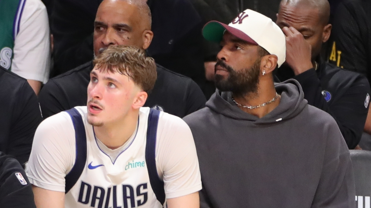 NBA players Cooper Flagg and Kyrie Irving of the Dallas Mavericks