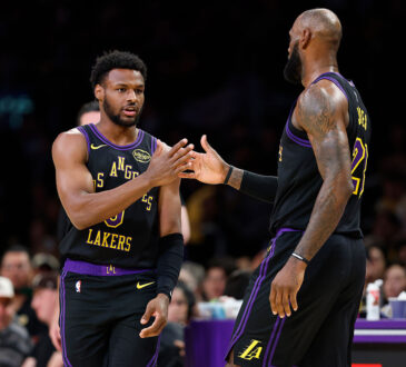 Los Angeles Lakers players LeBron and Bronny James