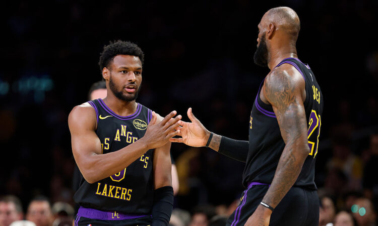 Los Angeles Lakers players LeBron and Bronny James