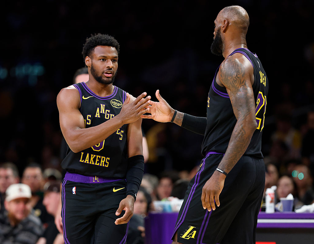 Los Angeles Lakers players LeBron and Bronny James