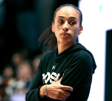 Nola Henry watches from the sideline during Rose’s Unrivaled 2026 game against Hive at Sephora Arena in Medley, Florida.
