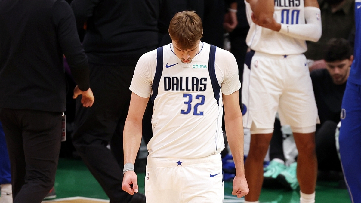 Cooper Flagg exits the huddle during a first-quarter timeout against the Boston Celtics at TD Garden on March 6, 2026