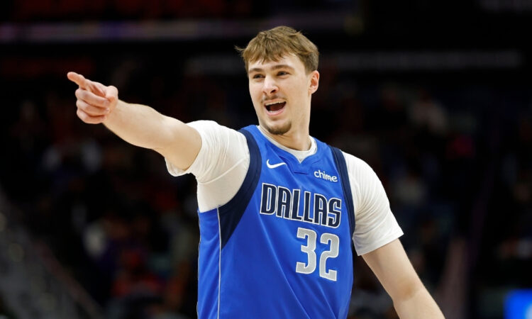 Cooper Flagg reacts during the first half of the Mavericks’ game against the Pelicans at Smoothie King Center on March 16, 2026.