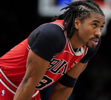 Jaden Ivey #31 of the Chicago Bulls looks on during a game against the Brooklyn Nets at Barclays Center on February 09, 2026.