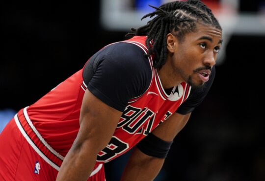 Jaden Ivey #31 of the Chicago Bulls looks on during a game against the Brooklyn Nets at Barclays Center on February 09, 2026.