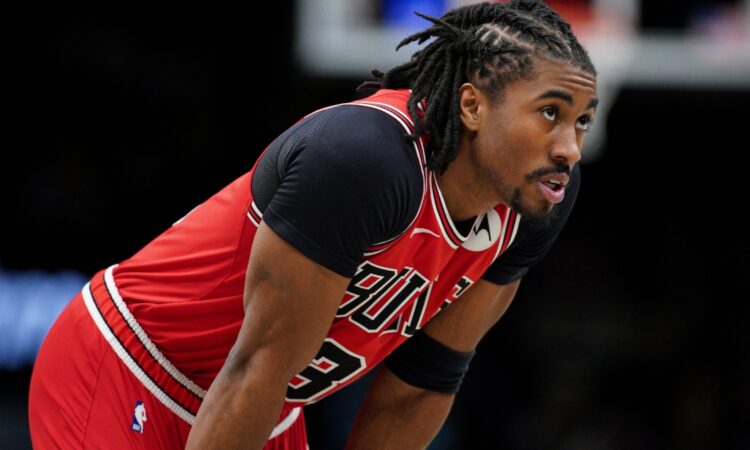 Jaden Ivey #31 of the Chicago Bulls looks on during a game against the Brooklyn Nets at Barclays Center on February 09, 2026.