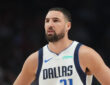 Klay Thompson (#31) of the Dallas Mavericks during the first half against the Portland Trail Blazers at Moda Center, the night he set the franchise record for bench three-pointers.