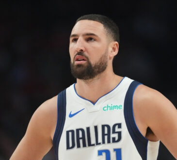 Klay Thompson (#31) of the Dallas Mavericks during the first half against the Portland Trail Blazers at Moda Center, the night he set the franchise record for bench three-pointers.