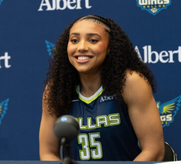 Azzi Fudd speaks during Dallas Wings Media Day 2026