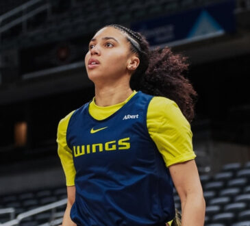 Dallas Wings rookie guard Azzi Fudd gets up shots during a gameday shootaround at Gainbridge Fieldhouse in Indianapolis.