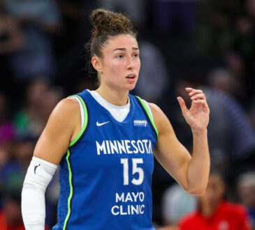 Jessica Shepard #15 of the Minnesota Lynx looks on during a game against the Atlanta Dream at Target Center in Minneapolis.
