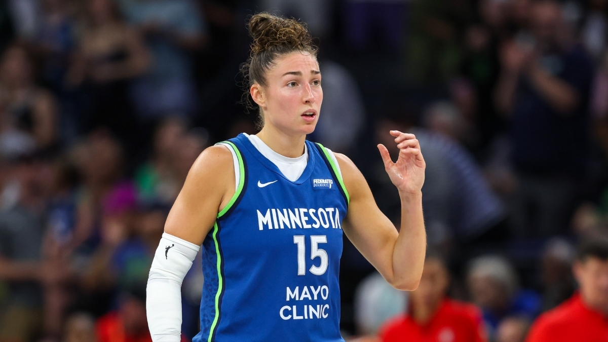 Jessica Shepard #15 of the Minnesota Lynx looks on during a game against the Atlanta Dream at Target Center in Minneapolis.