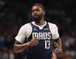 Naji Marshall #13 of the Dallas Mavericks runs up the court during a home game against the Golden State Warriors at American Airlines Center.