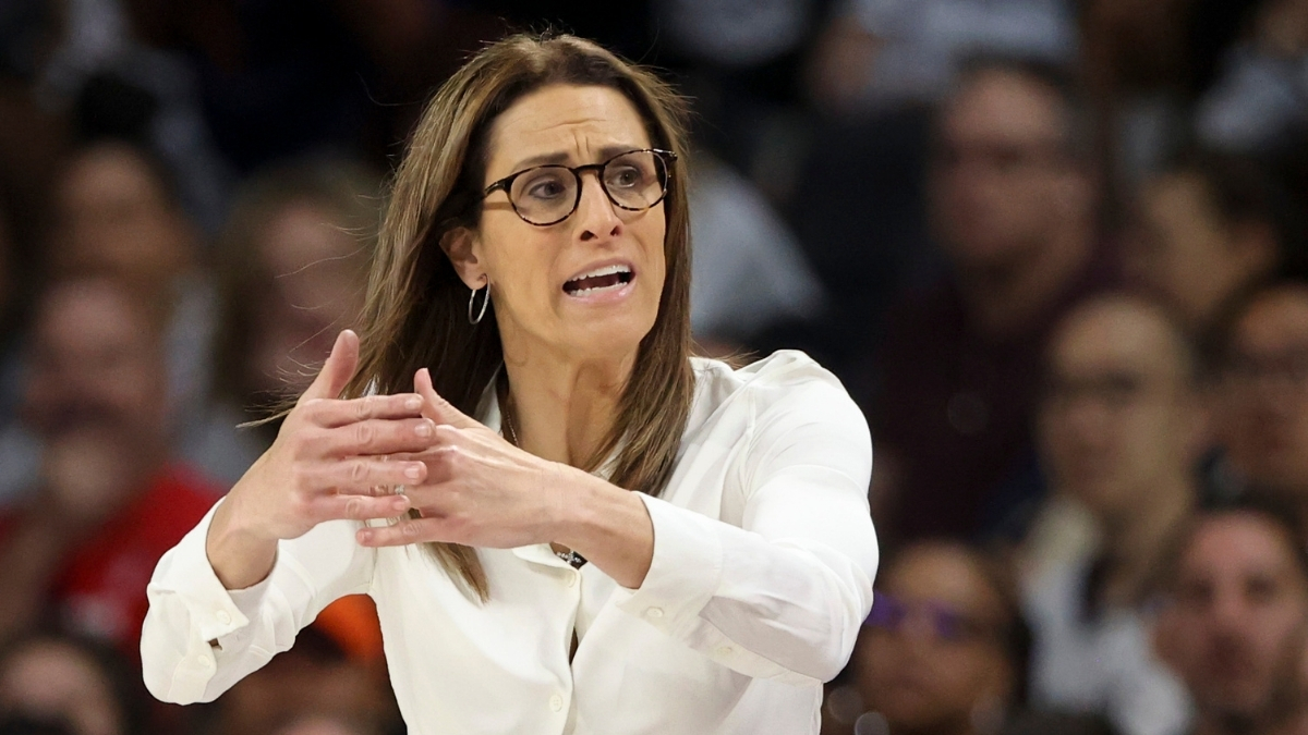 Indiana Fever head coach Stephanie White calls a timeout during the 2025 WNBA Playoffs against the Las Vegas Aces.