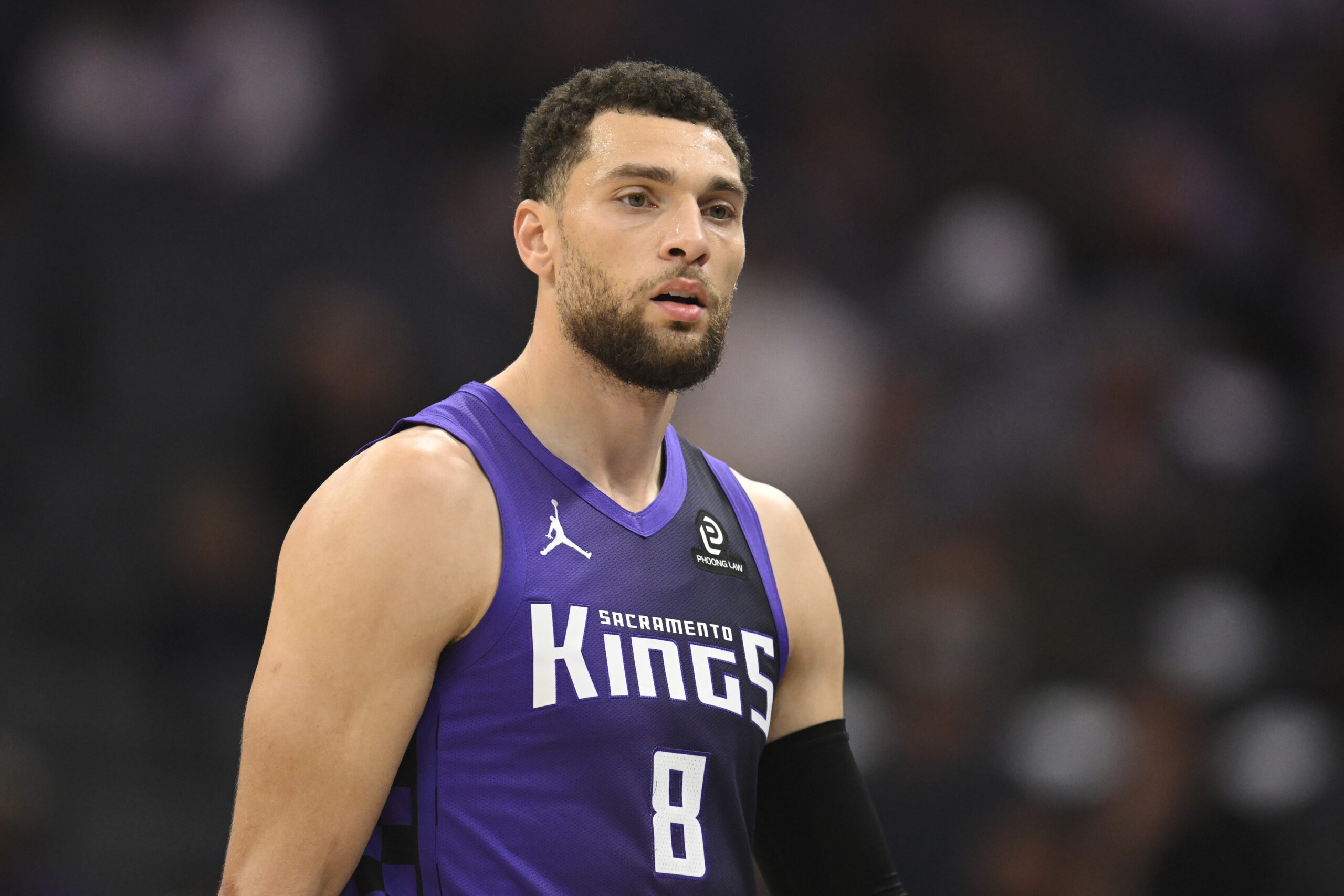 Zach LaVine #8 of the Sacramento Kings looks on during a game against the LA Clippers at Golden 1 Center on February 06, 2026.