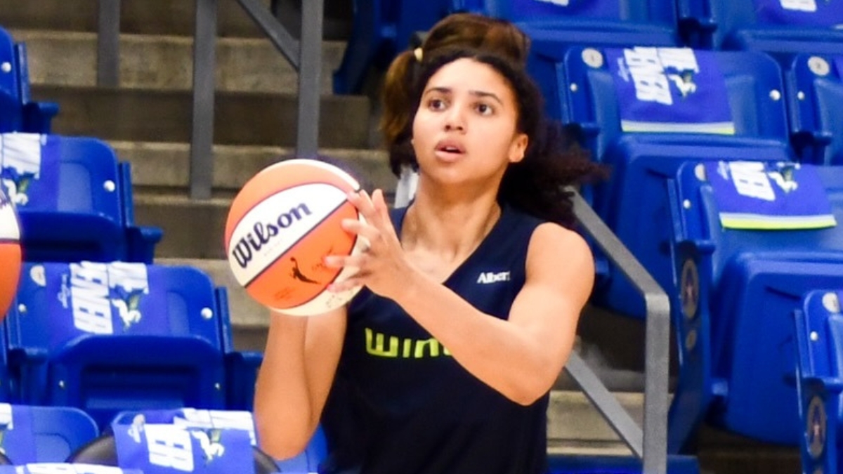 Azzi Fudd during shootaround at College Park Center ahead of the Dallas Wings' home opener.