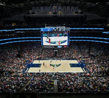 A capacity crowd at American Airlines Center watching the Dallas Wings play the Indiana Fever.