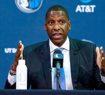 Masai Ujiri speaking at his introductory press conference as Dallas Mavericks President of Basketball Operations.
