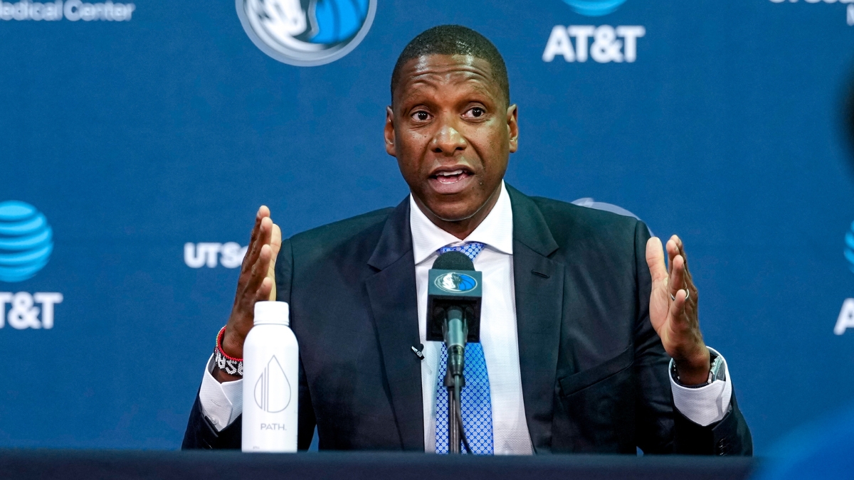 Masai Ujiri speaking at his introductory press conference as Dallas Mavericks President of Basketball Operations.