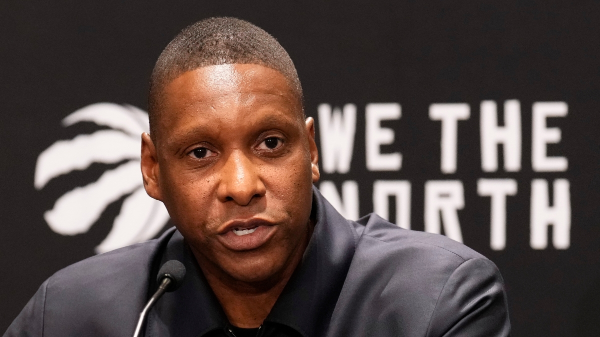 Masai Ujiri, the new President and Alternate Governor of the Dallas Mavericks, speaking during an official media session.
