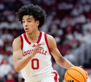 Louisville freshman point guard Mikel Brown Jr. handling the ball along the perimeter against NC State at the KFC Yum! Center.