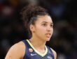 Dallas Wings rookie guard Azzi Fudd (#35) looking on from the court during the second half of a game against the Chicago Sky at Wintrust Arena.