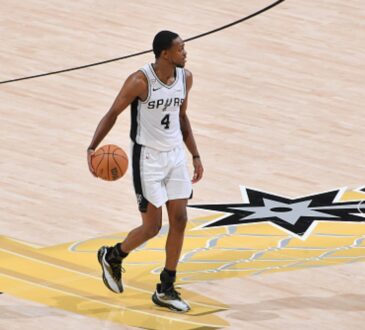 De'Aaron Fox #4 of the San Antonio Spurs drives with the ball during Game 5 of the 2026 NBA Finals against the New York Knicks at Frost Bank Center on June 13, 2026.
