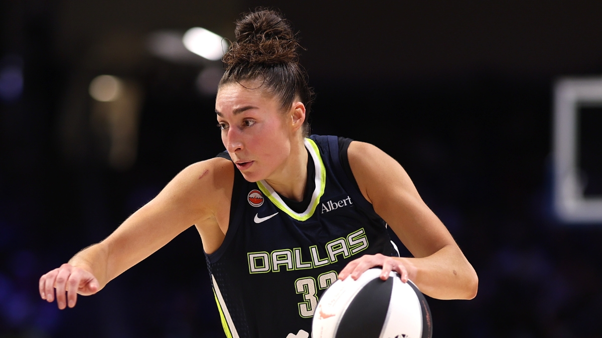 Jessica Shepard of the Dallas Wings controls the ball during the third quarter against the Seattle Storm at College Park Center.