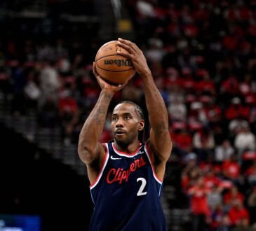 Kawhi Leonard #2 of the LA Clippers shoots a free throw against the Golden State Warriors during the NBA play-in tournament at Intuit Dome on April 15, 2026.