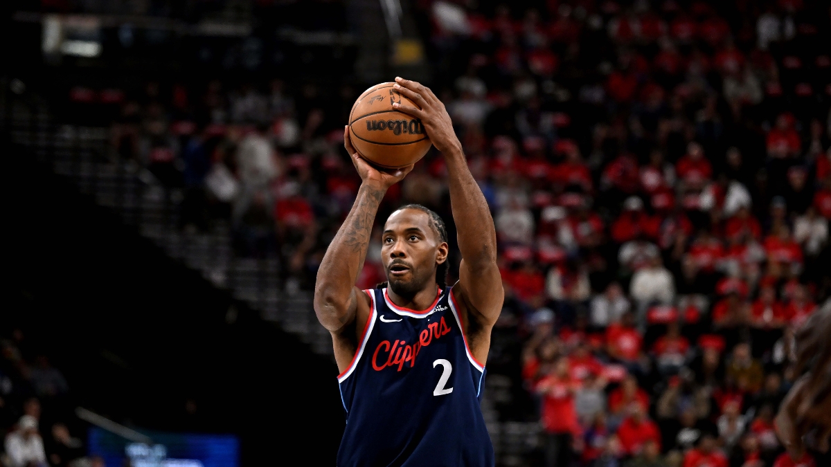 Kawhi Leonard #2 of the LA Clippers shoots a free throw against the Golden State Warriors during the NBA play-in tournament at Intuit Dome on April 15, 2026.