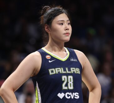 Dallas Wings center Li Yueru looks on during a June 1 game against the Seattle Storm at College Park Center