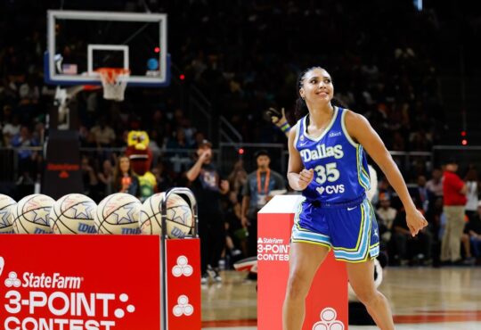 Dallas Wings guard Azzi Fudd watches a shot during the 2026 State Farm WNBA 3-Point Contest at Wintrust Arena in Chicago