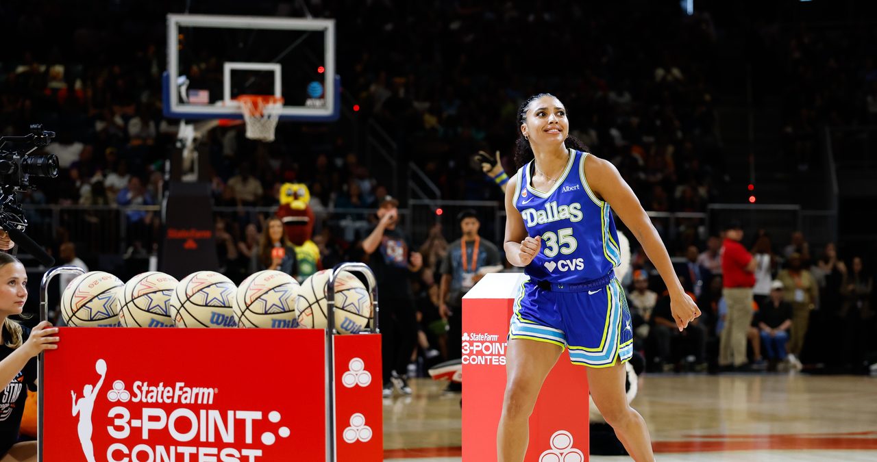 Dallas Wings guard Azzi Fudd watches a shot during the 2026 State Farm WNBA 3-Point Contest at Wintrust Arena in Chicago