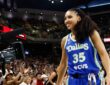 Dallas Wings guard Azzi Fudd smiles after winning the 2026 WNBA 3-Point Contest at Wintrust Arena in Chicago