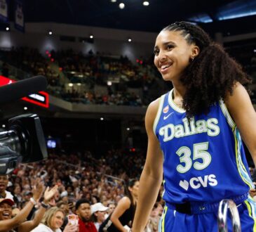 Dallas Wings guard Azzi Fudd smiles after winning the 2026 WNBA 3-Point Contest at Wintrust Arena in Chicago