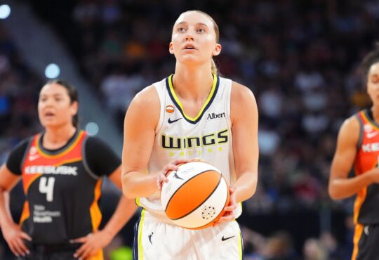 Dallas Wings guard Paige Bueckers shoots a free throw during a game against the Connecticut Sun